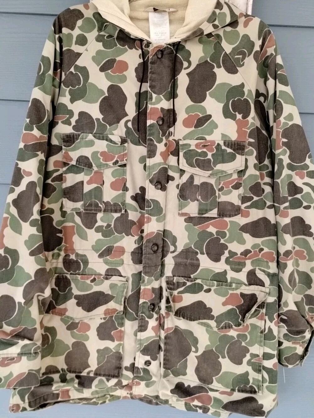 Walls Vintage 70s/80s Hunting Lined 2 Layer w/Hood Duck Camo Jacket Large 42-44